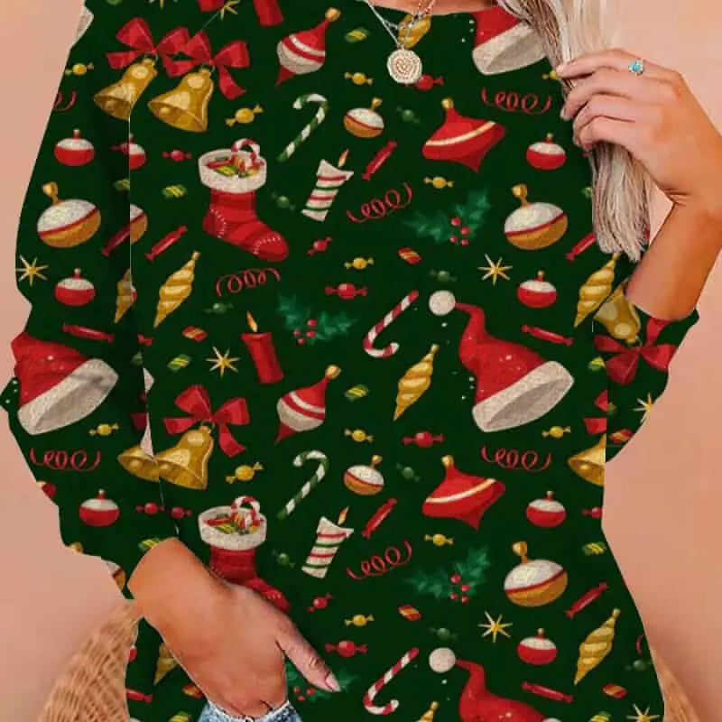 3D Christmas Printing Sweatshirt for Holiday Outfits Green
