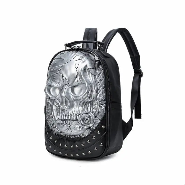 3D Embossed Skull with Rose PU Leather Backpack