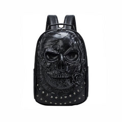 3D Embossed Skull with Rose PU Leather Backpack - Black /