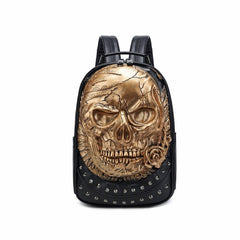 3D Embossed Skull with Rose PU Leather Backpack - Gold / One