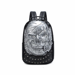 3D Embossed Skull with Rose PU Leather Backpack - Silver /