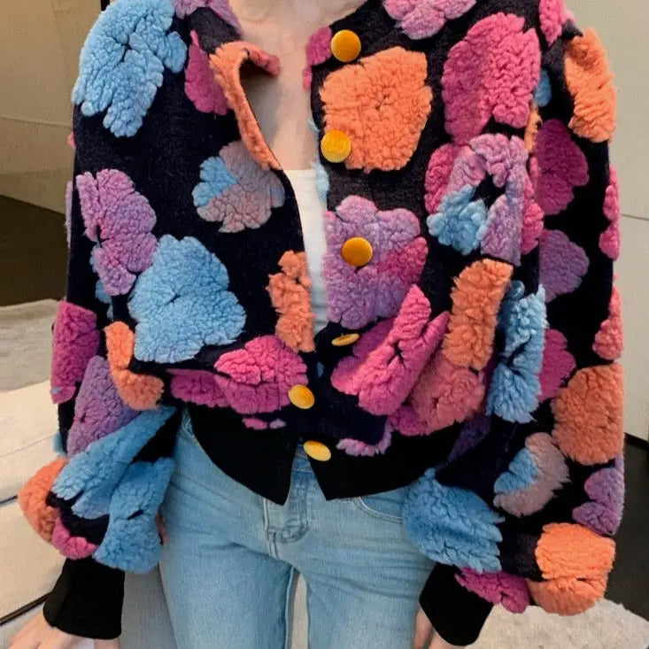 3D Flower Colorful Long Sleeved Jacket