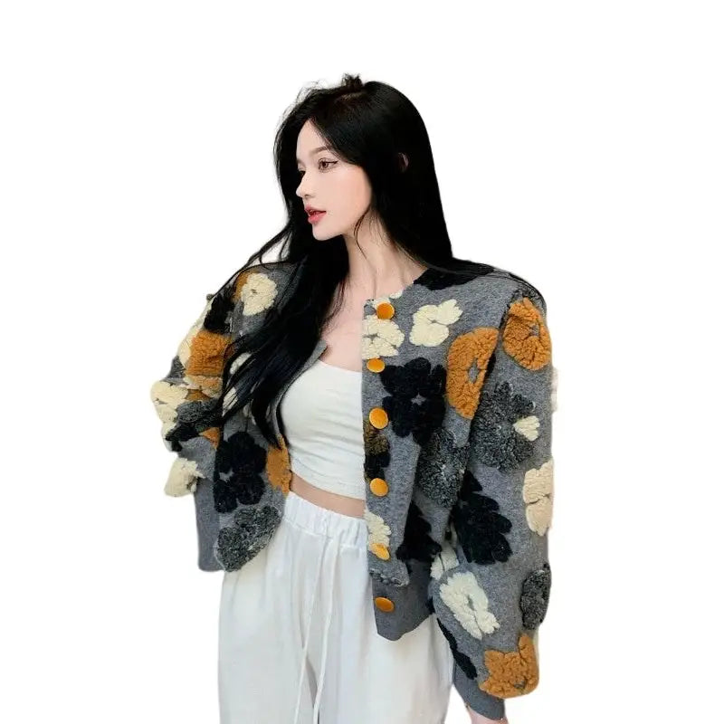 3D Flower Colorful Long Sleeved Jacket