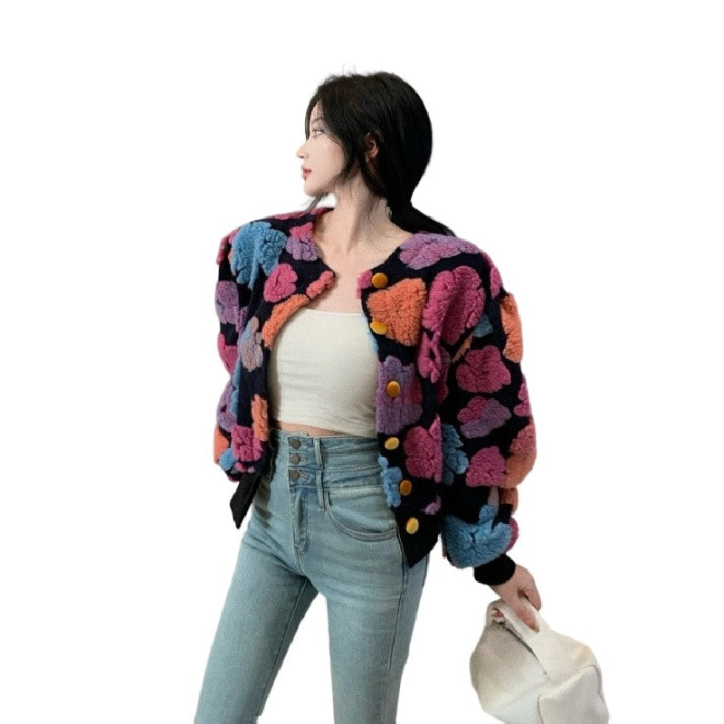 3D Flower Colorfull Long Sleeved Jacket