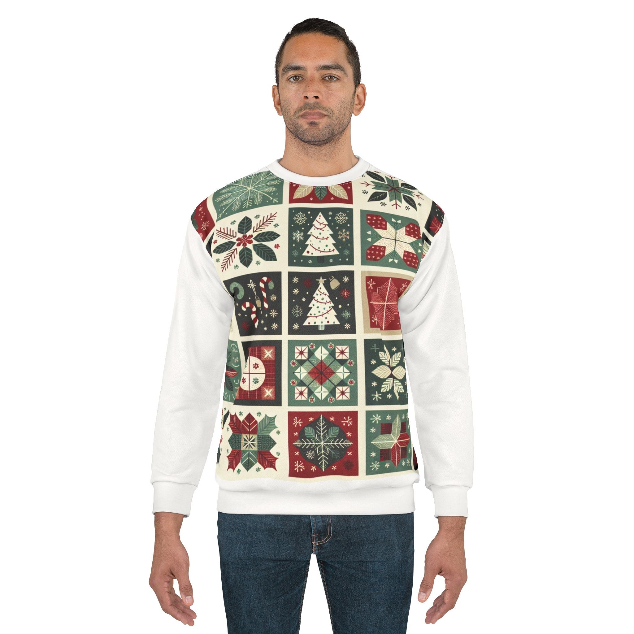 3D Quilt Pattern Christmas Sweatshirt Enchanted Yuletide