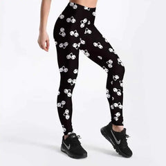 3D Skull Pattern Leggings Vintage Style Activewear Black