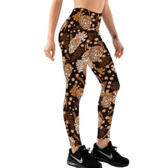 3D Skull Pattern Leggings Vintage Style Activewear Brown