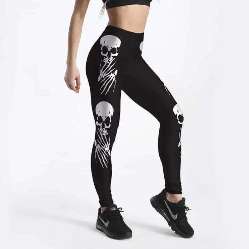 3D Skull Pattern Leggings Vintage Style Activewear Grey / XS