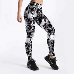 3D Skull Pattern Leggings Vintage Style Activewear Ligth