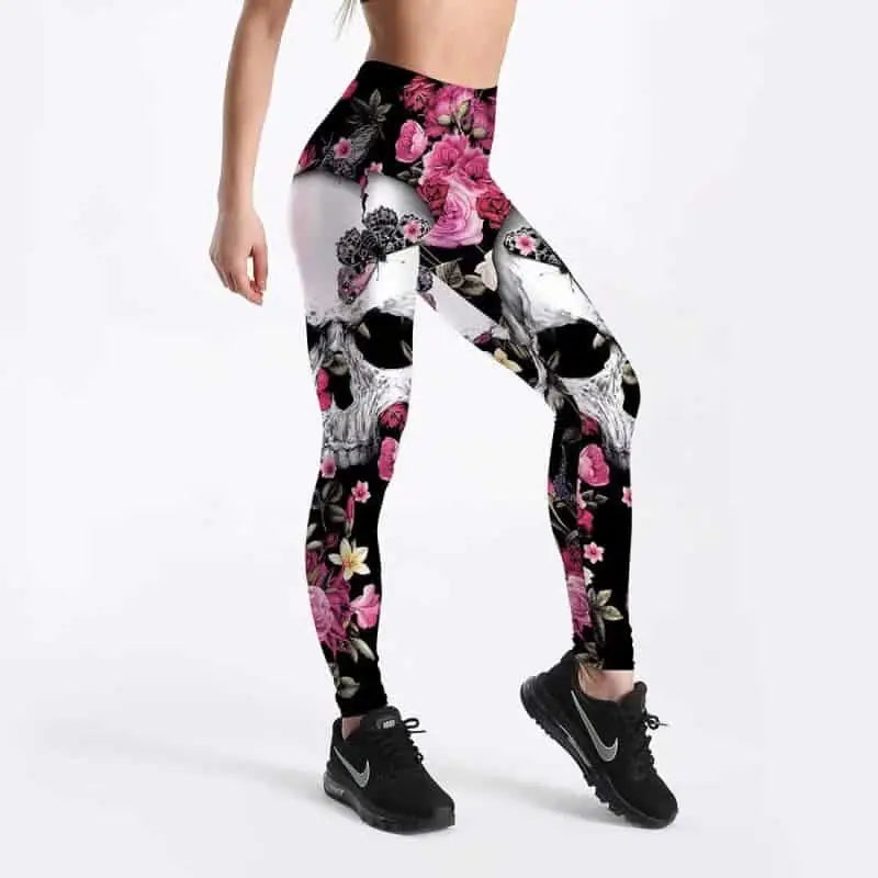 3D Skull Pattern Leggings Vintage Style Activewear Pink / XS