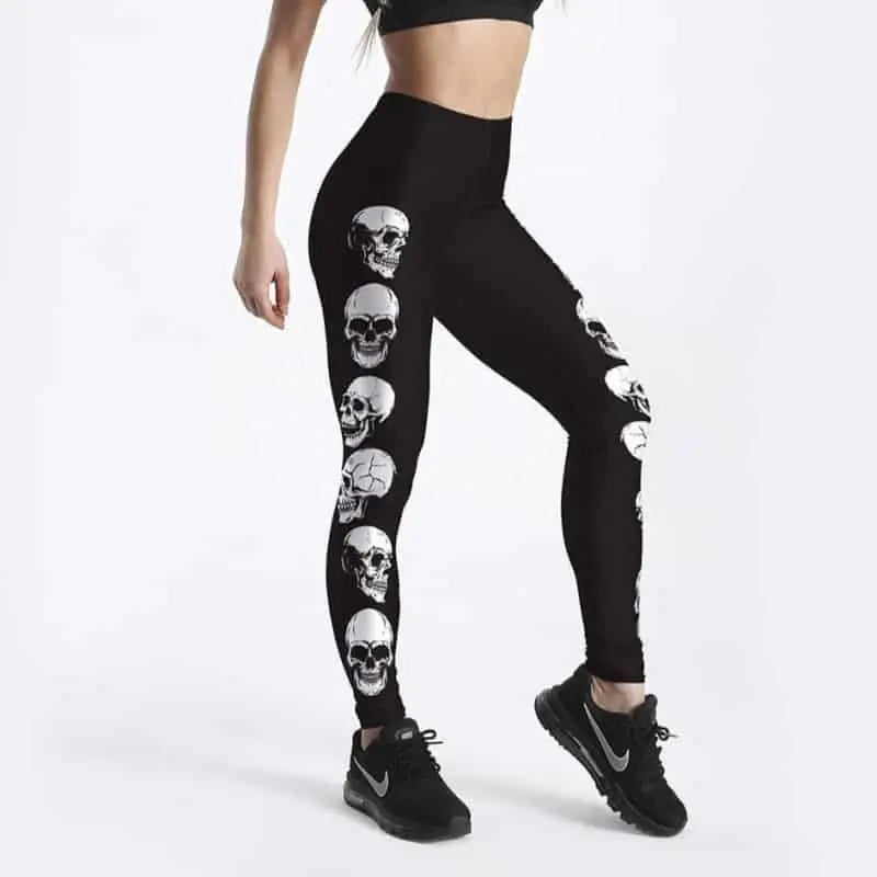 3D Skull Pattern Leggings Vintage Style Activewear White