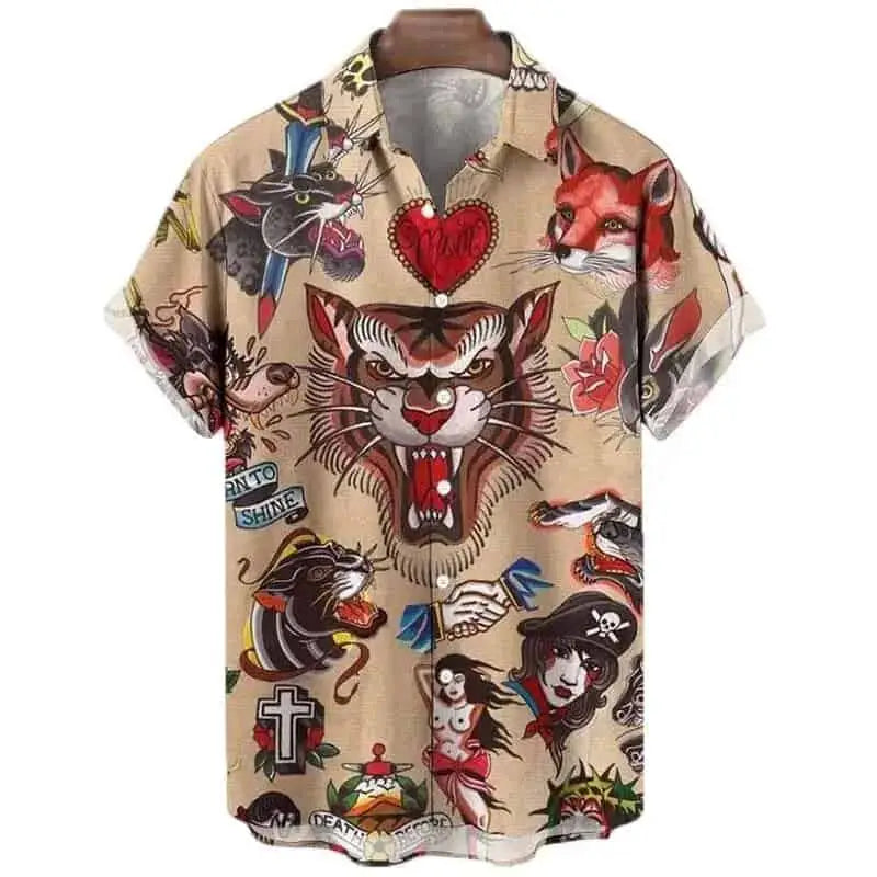3D Tiger Graphic Animal Elements Print Short Sleeve Shirt