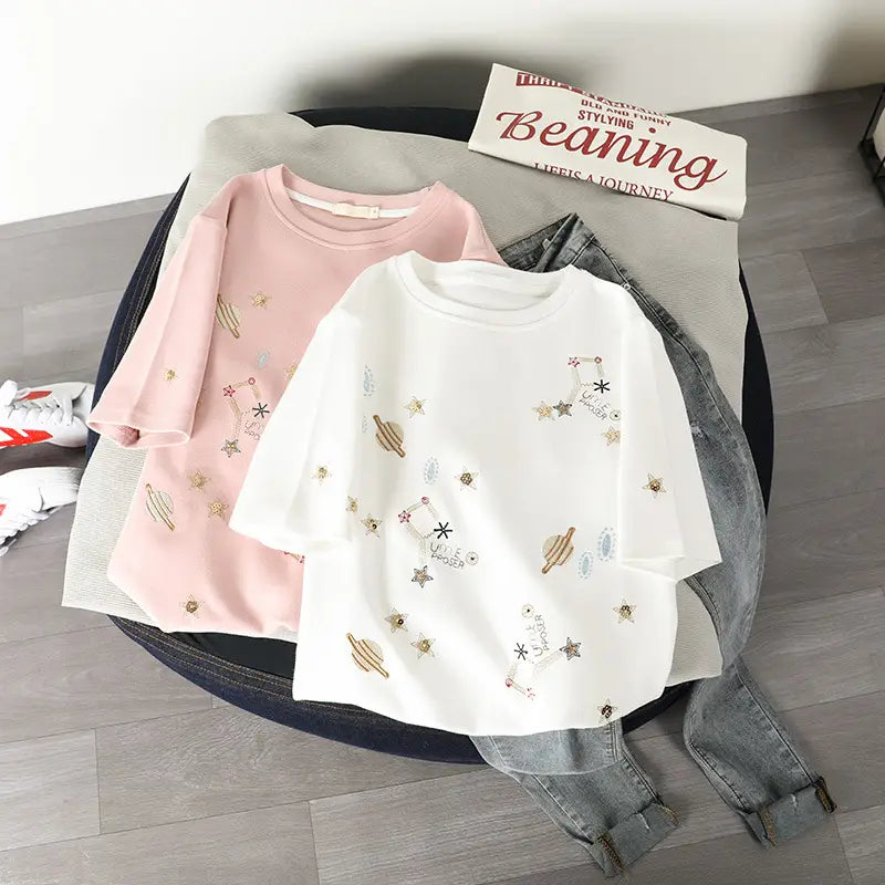 Constellation Loose Embroidery T-shirt