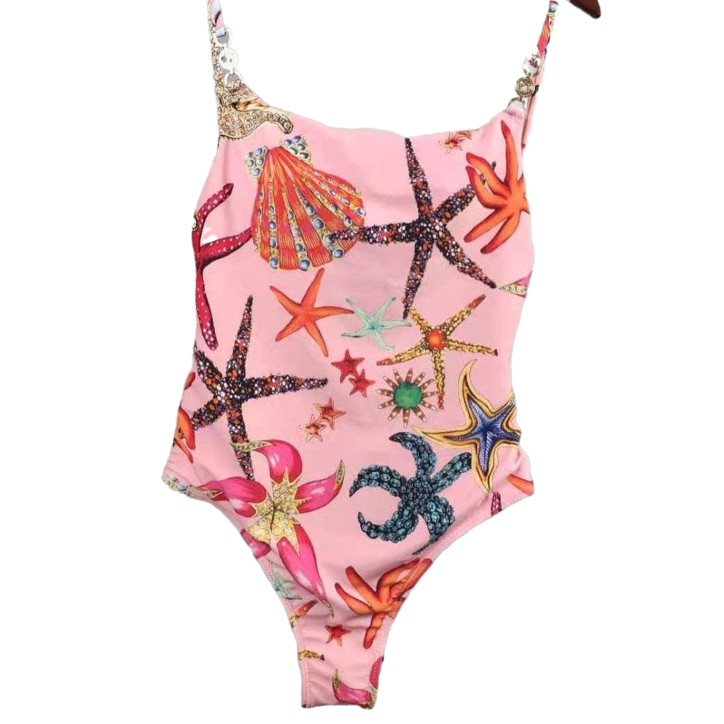 Push Up Starfish Print Monokini - Pink / S - Swimsuit