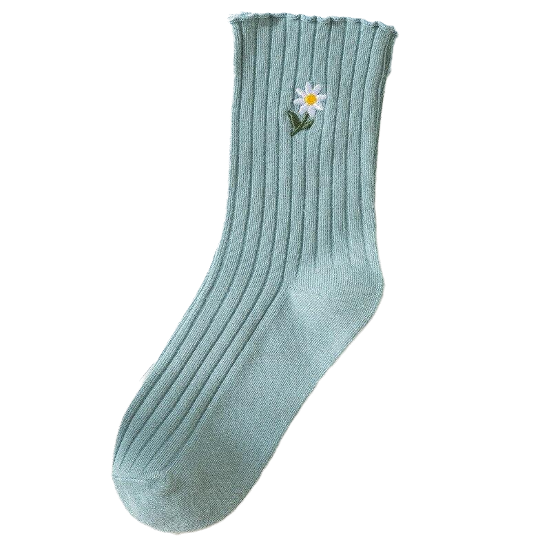Solid Color Little Flower Socks - Blue / One Size