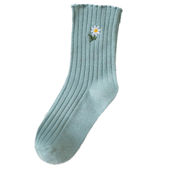Solid Color Little Flower Socks - Blue / One Size