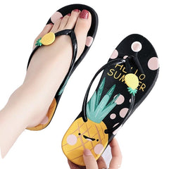 Cartoon Pineapple Strawberry Flip Flops Sandals - Black / 36