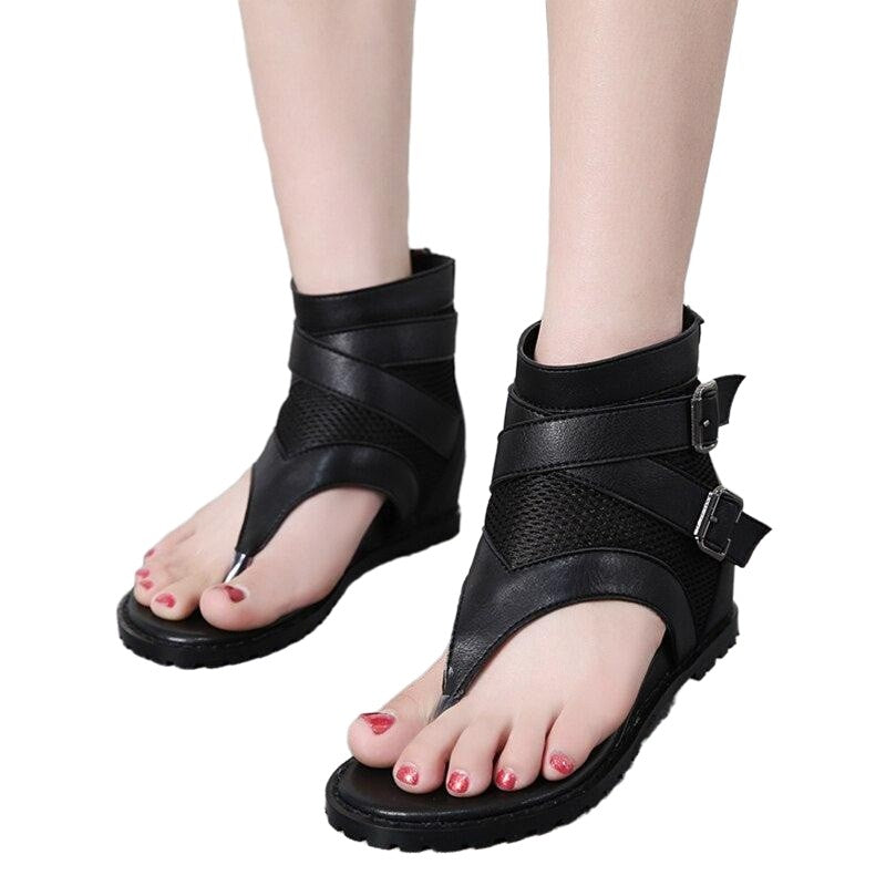 Zipper Cover Heel Open Toe Sandals Flip Flops - Black / 6.5