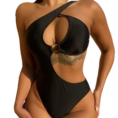 One-Shoulder One-Piece Black Swimsuit - S - Swimwear