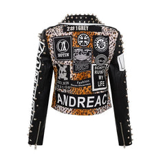 Leopard Motorrad PU Vegan Lederjacke