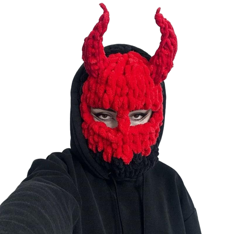 Devil’s Horn Knit Balaclava - Red / One Size