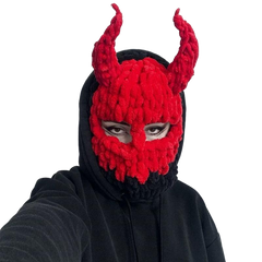 Devil’s Horn Knit Balaclava - Red / One Size