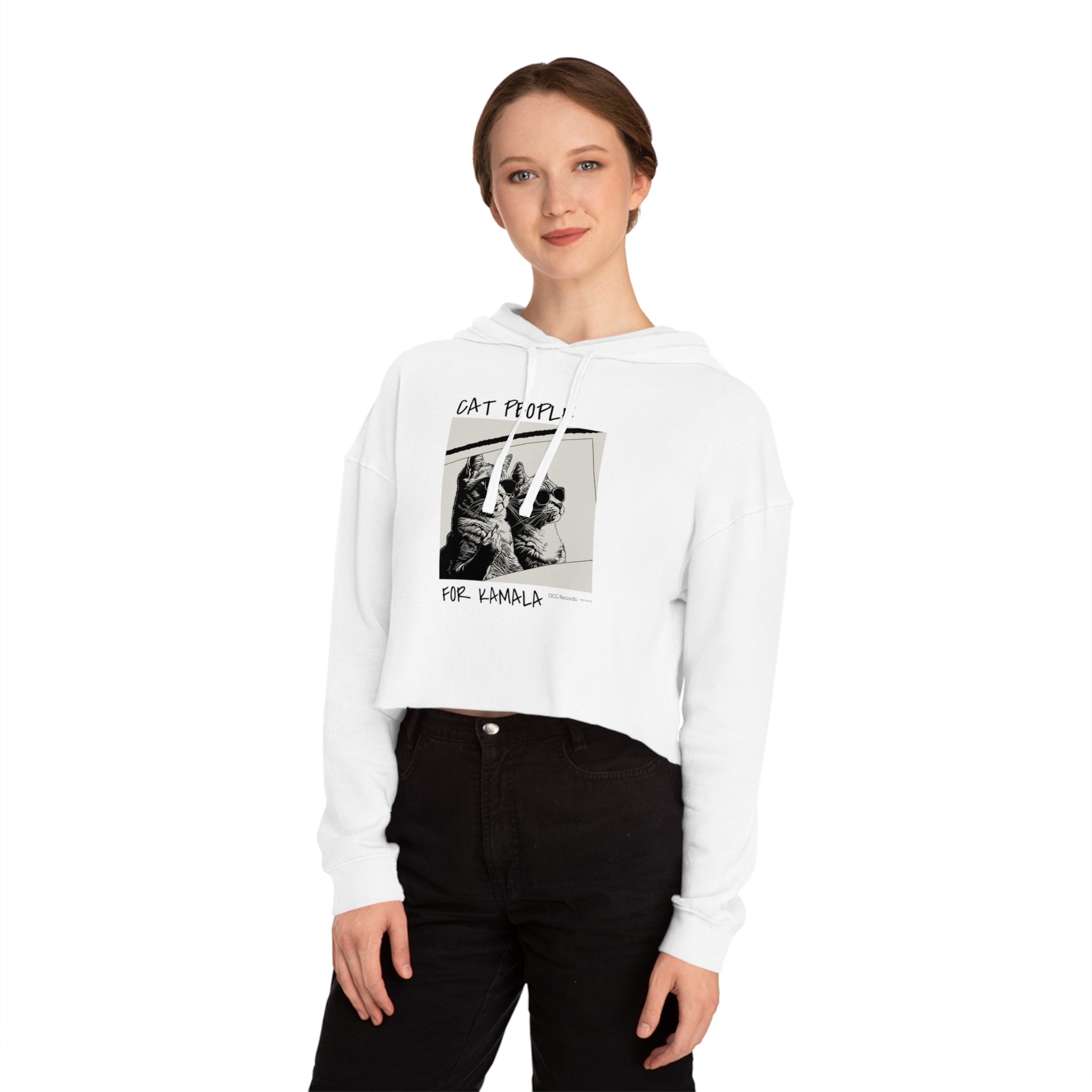 Cat People For Kamala Long Sleeve Cropped Hooded Sweatshirt