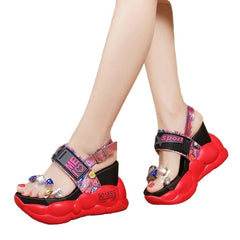 Fashion Transparent Diamond Wedge Sandals - red / 35