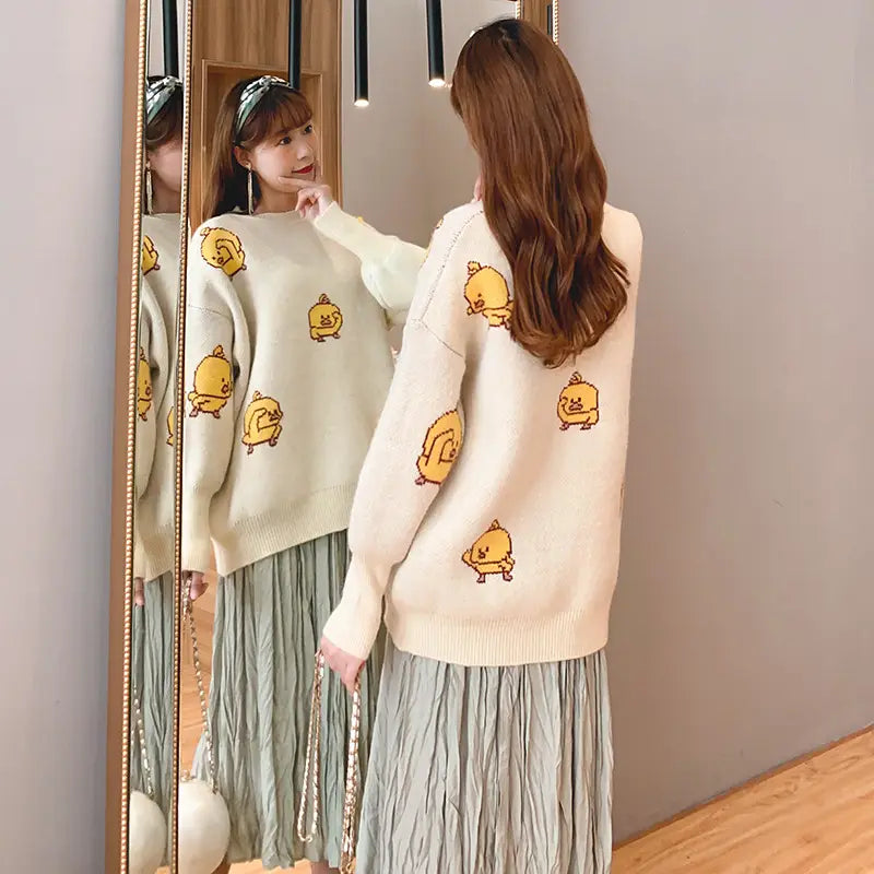 Bird Cartoon Loose Sweater