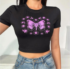 Butterfly and Flowers Purple Crop Top