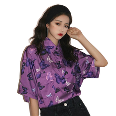 Purple Butterfly Vintage Short Sleeve Shirt - S