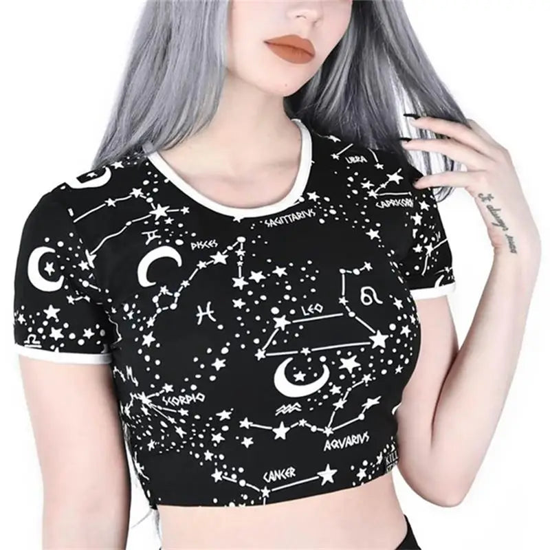 Zodiacal Constellations Galaxy Crop Top