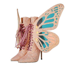 Butterfly Wings Sequined PU Leather Stiletto Boots