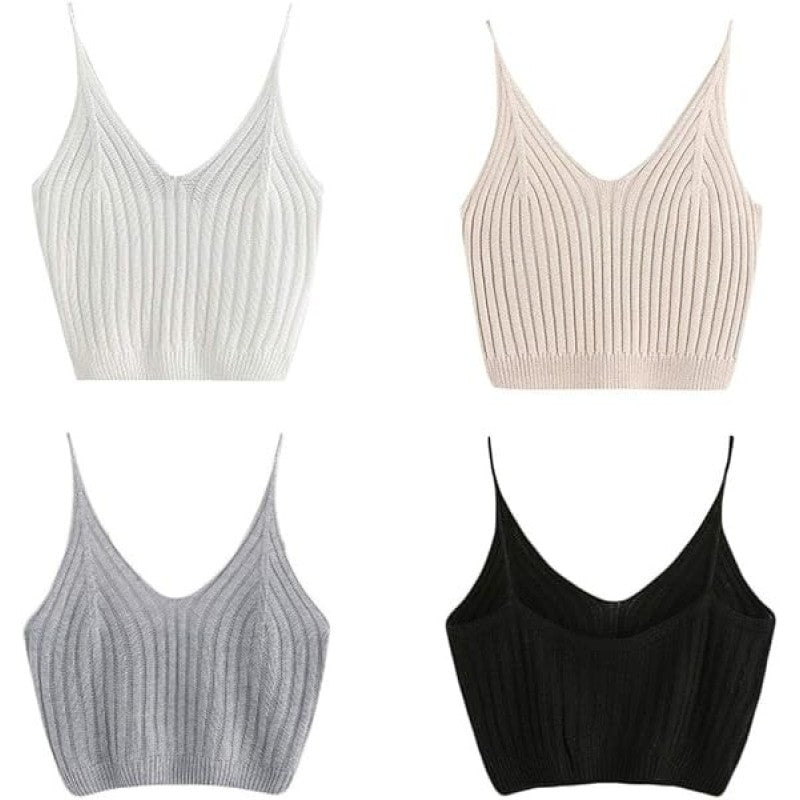 Solid Color Ribbed Knit Crop Top