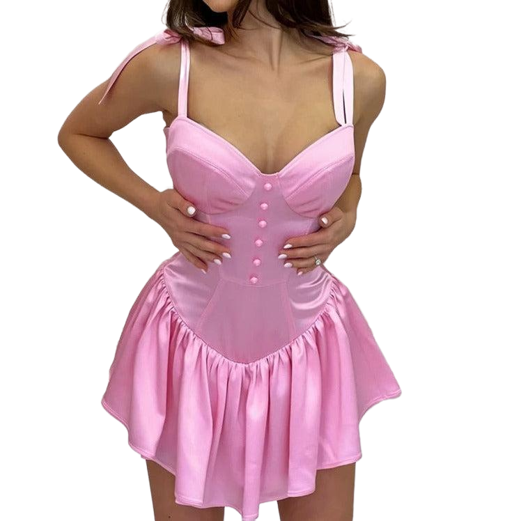 Pastel Corset Sleeveless Backless Short Skirt Dress - Pink /