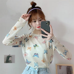 Butterflies Long-sleeved Mesh Blouse