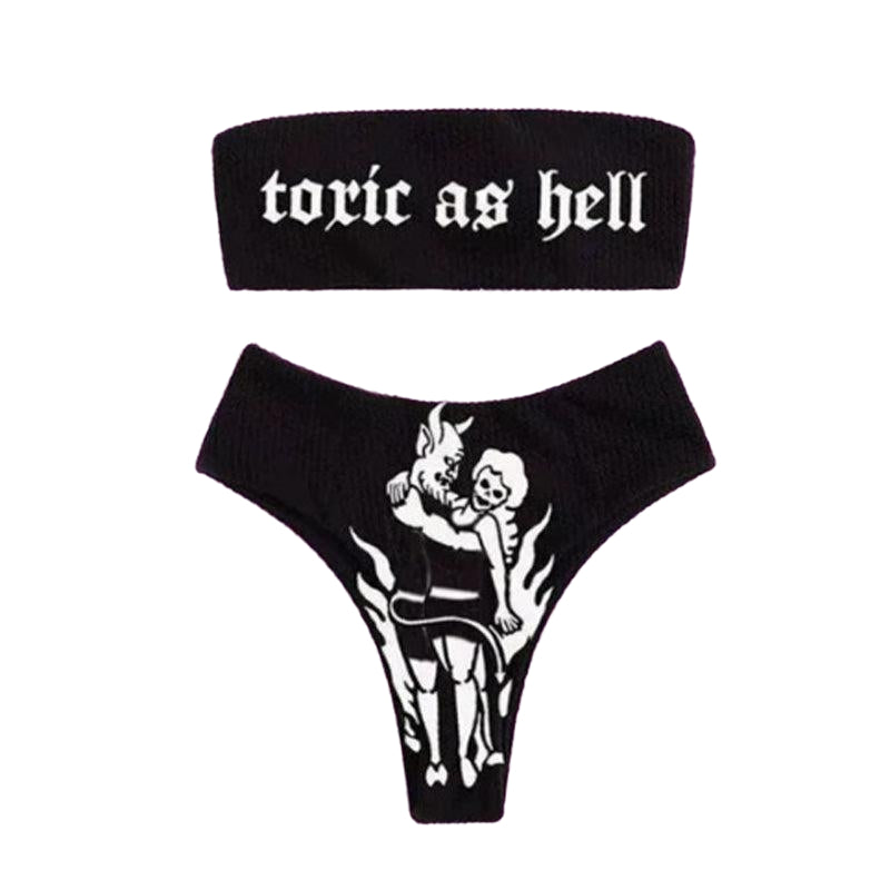 Toxic as Hell Strapless Bikini Set - Black / S