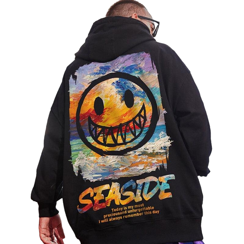 Seaside Hip-Hop Oversized Hoodie - Black / M - hoodie