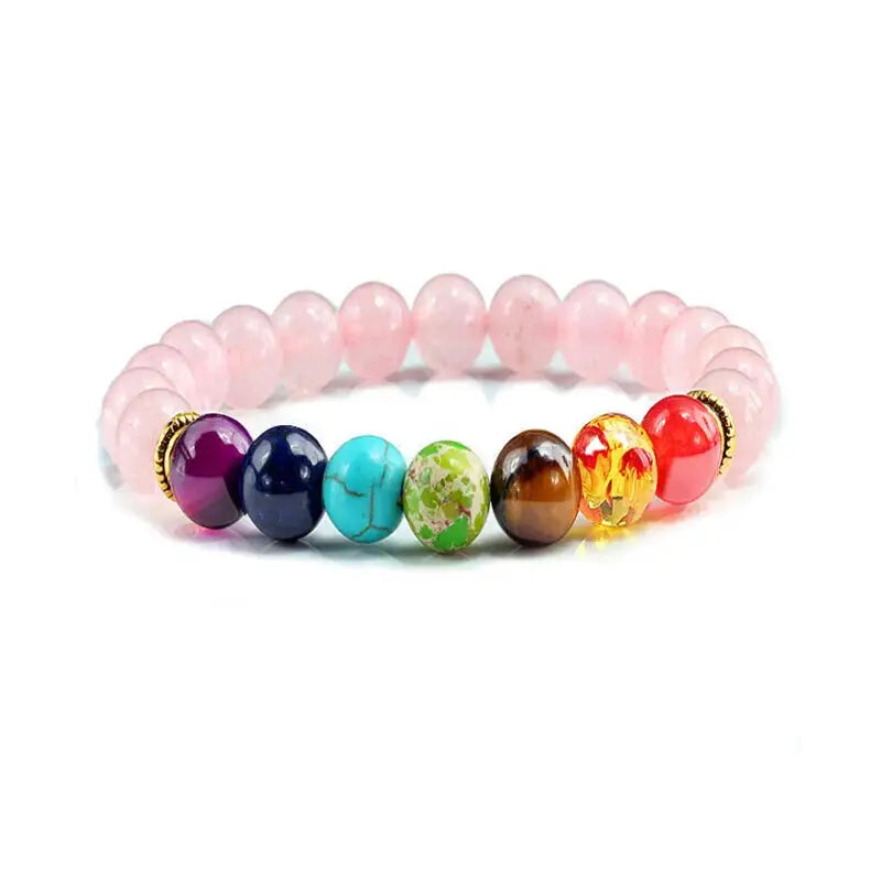 7 Chakra Natural Stone Bracelet for Energy Balance Pink