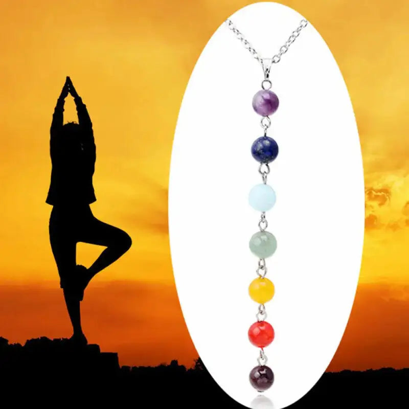 7 Chakra Stone Beads Pendant Necklace And Bracelet Set