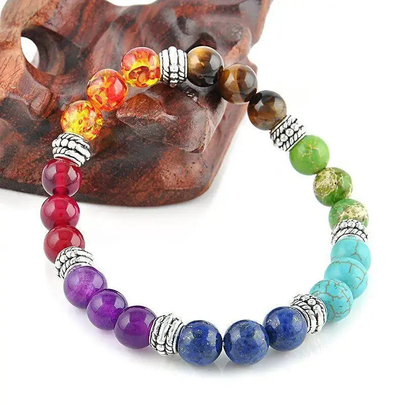 7 Chakra Stone Beads Pendant Necklace And Bracelet Set