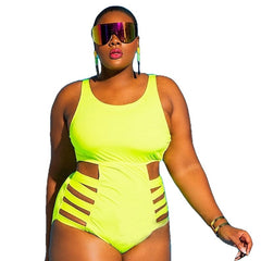 Solid Color Plus Size Swimsuits - Yellow / XL