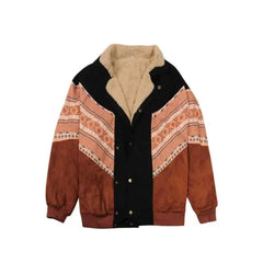 70s Pattern Single Breasted Long Sleeve Jacket - Auburn / S
