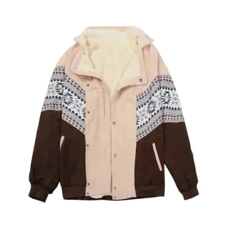 70s Pattern Single Breasted Long Sleeve Jacket - Beige / S