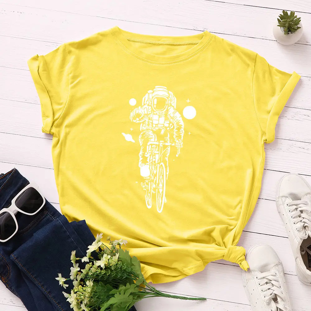 Cycling Astronaut T-shirt Through The Galaxy