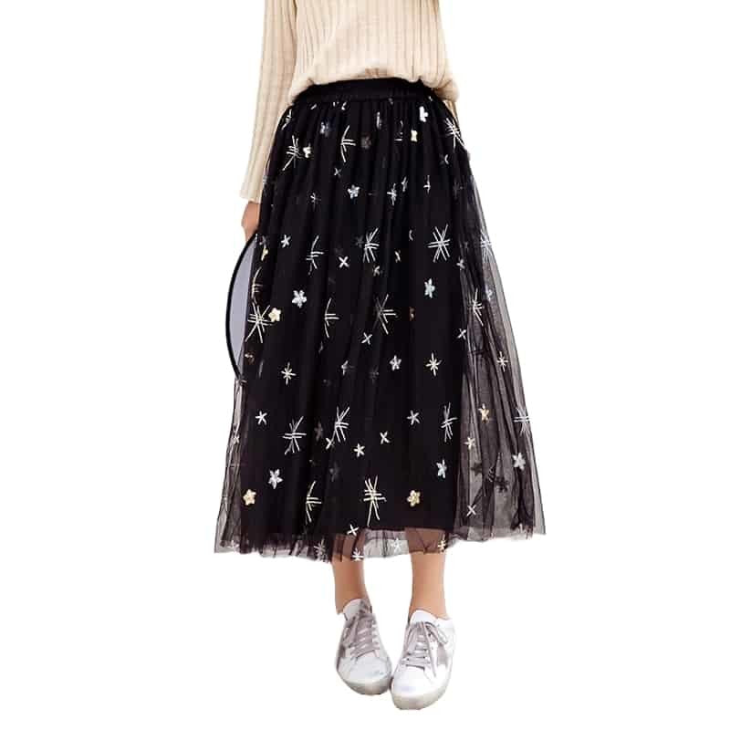 Galaxy Skirt High Waist Embroidery - Black / S