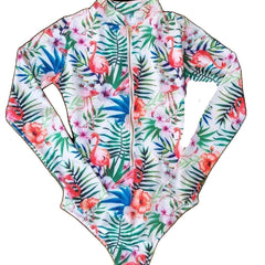 Colour Flower Swimwear With Zipper - White flowers / S -