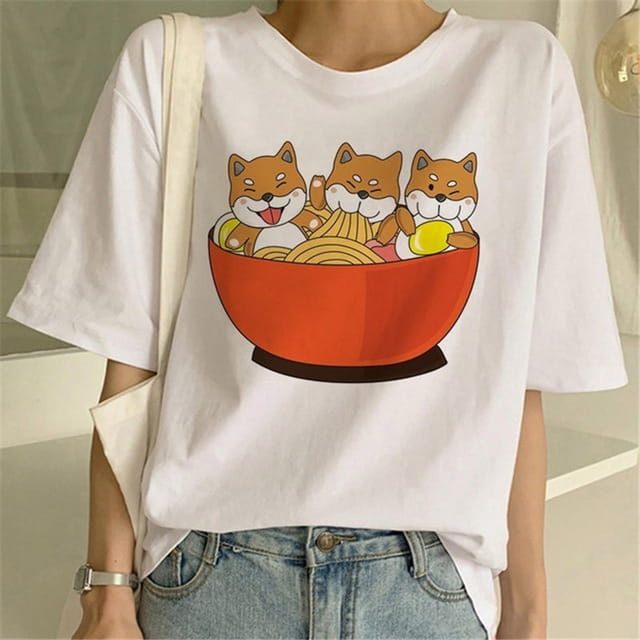 Cute Shiba Inu Print Oversized T-shirt