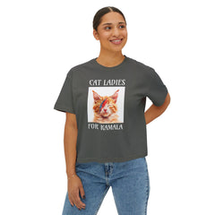 Cat Lady For Kamala O Neck Cropped Short Sleeve T Shirt