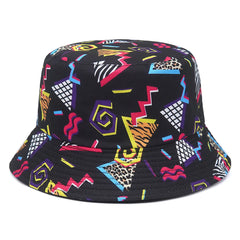 Reversible Bucket Hats With Geometric Graffiti Print